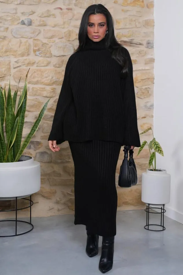 Women Ensemble 2 Pices Pull Jupe En Maille Noir Black Brentiny Paris White Tops