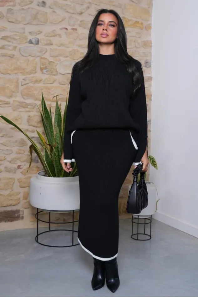Women Ensemble 2 Pices Pull Jupe En Maille Noir Et Beige Black Brentiny Paris Sweaters and Sweatshirts Women Ensemble 2 Pices Pull Jupe En Maille Noir Et Beige Black Brentiny Paris Sweaters and Sweatshirts