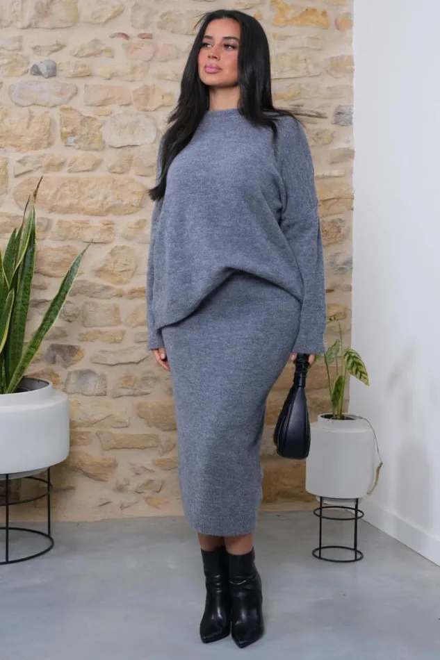 Women Ensemble 2 Pices Pull Jupe Grise Texture Grey Brentiny Paris Sweaters and Sweatshirts Women Ensemble 2 Pices Pull Jupe Grise Texture Grey Brentiny Paris Sweaters and Sweatshirts
