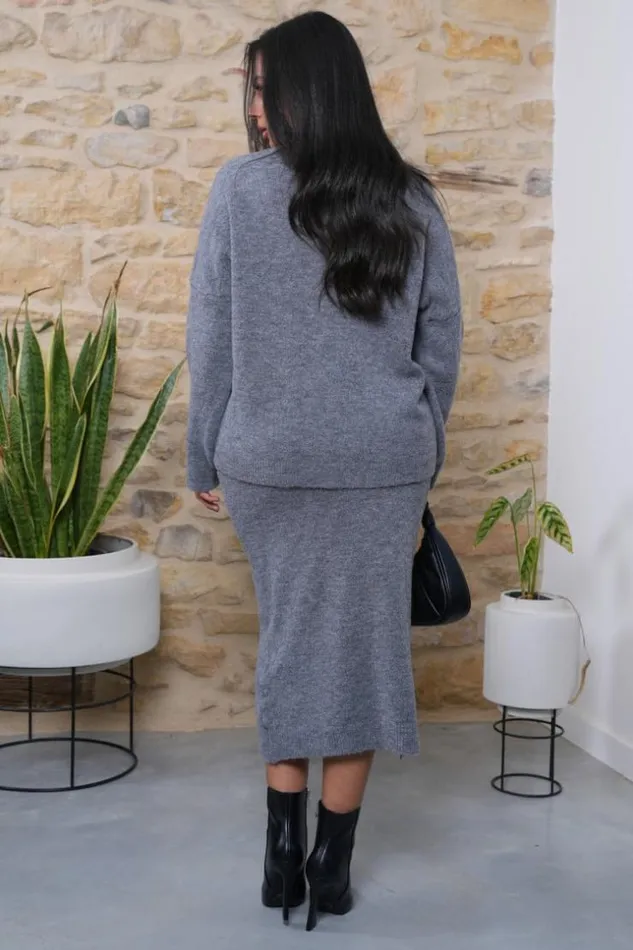 Women Ensemble 2 Pices Pull Jupe Grise Texture Grey Brentiny Paris Sweaters and Sweatshirts Women Ensemble 2 Pices Pull Jupe Grise Texture Grey Brentiny Paris Sweaters and Sweatshirts