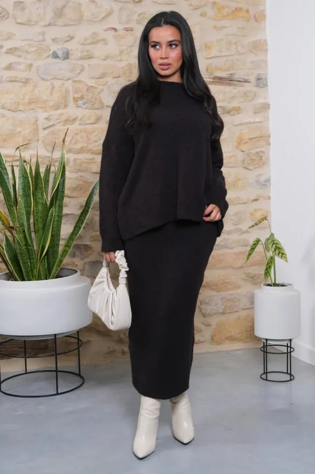 Women Ensemble 2 Pices Pull Jupe Marron Texture Brown Brentiny Paris Sweaters and Sweatshirts Women Ensemble 2 Pices Pull Jupe Marron Texture Brown Brentiny Paris Sweaters and Sweatshirts