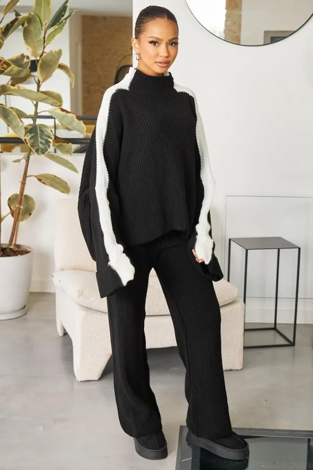 Women Ensemble 2 Pices Pull Pantalon En Maille NoirBlanc Black Brentiny Paris White Tops Women Ensemble 2 Pices Pull Pantalon En Maille NoirBlanc Black Brentiny Paris White Tops