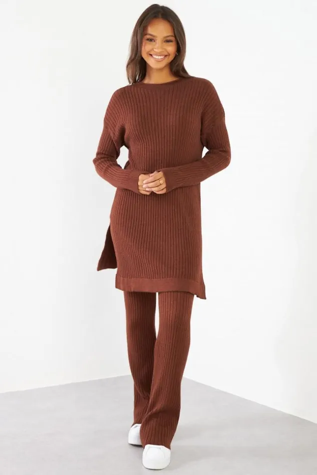 Women Ensemble 2 Pices Pull Pantalon Marron En Laine Ctel Brown Brentiny Paris Sweaters and Sweatshirts