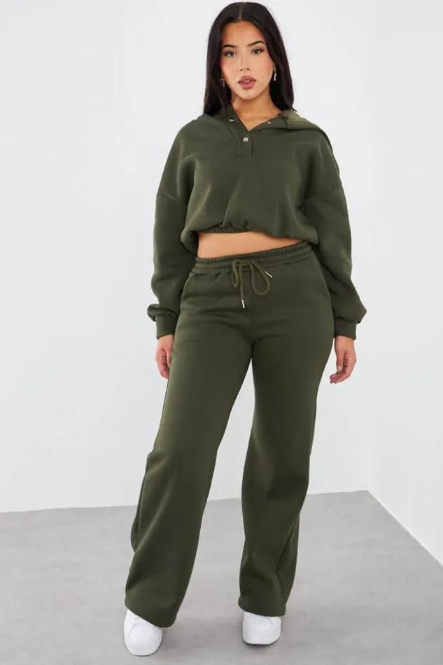 Women Ensemble 2 Pices Sweat Jogging Kaki Khaki Brentiny Paris White Tops
