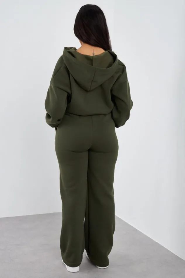 Women Ensemble 2 Pices Sweat Jogging Kaki Khaki Brentiny Paris White Tops