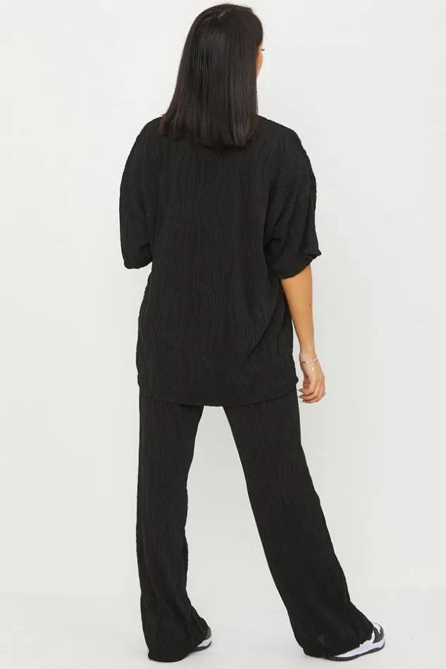 Women Ensemble 2 Pices TShirt Pantalon Motif Vague Noir Black Brentiny Paris Sets With Top Bottoms Women Ensemble 2 Pices TShirt Pantalon Motif Vague Noir Black Brentiny Paris Sets With Top Bottoms