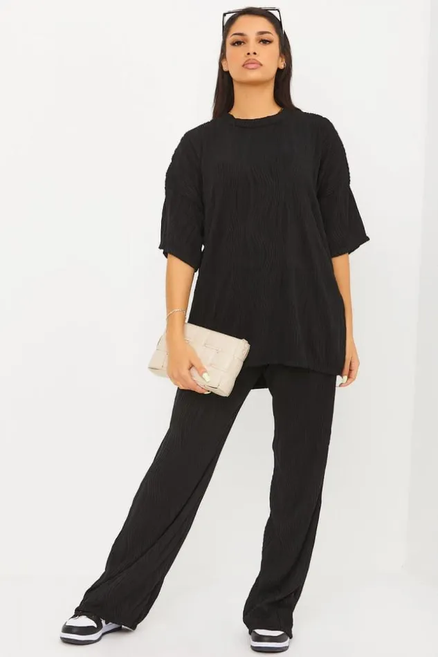 Women Ensemble 2 Pices TShirt Pantalon Motif Vague Noir Black Brentiny Paris Sets With Top Bottoms Women Ensemble 2 Pices TShirt Pantalon Motif Vague Noir Black Brentiny Paris Sets With Top Bottoms