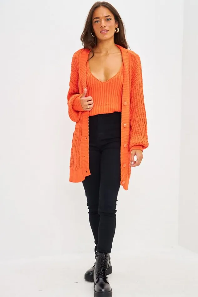 Women Ensemble Gilet Top Orange En Mailles Torsades Orange Brentiny Paris Cardigans Women Ensemble Gilet Top Orange En Mailles Torsades Orange Brentiny Paris Cardigans