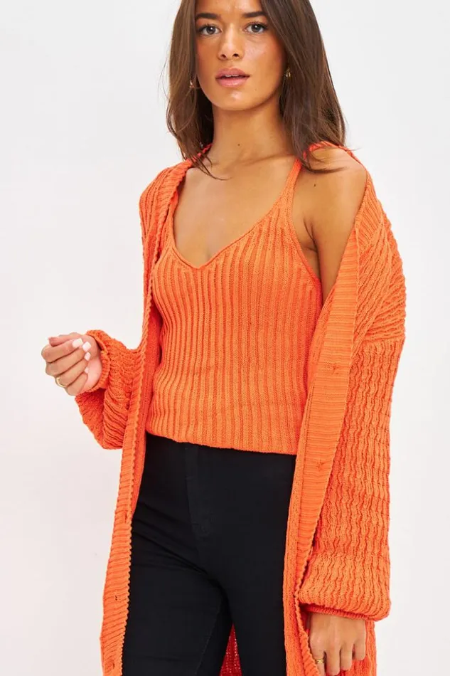 Women Ensemble Gilet Top Orange En Mailles Torsades Orange Brentiny Paris Cardigans Women Ensemble Gilet Top Orange En Mailles Torsades Orange Brentiny Paris Cardigans
