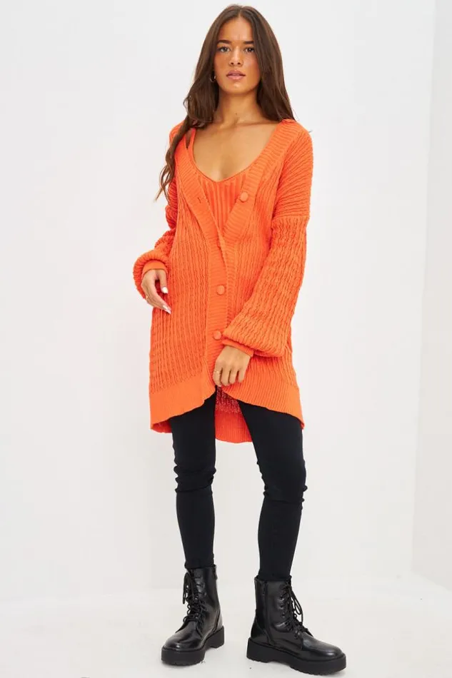Women Ensemble Gilet Top Orange En Mailles Torsades Orange Brentiny Paris Cardigans Women Ensemble Gilet Top Orange En Mailles Torsades Orange Brentiny Paris Cardigans