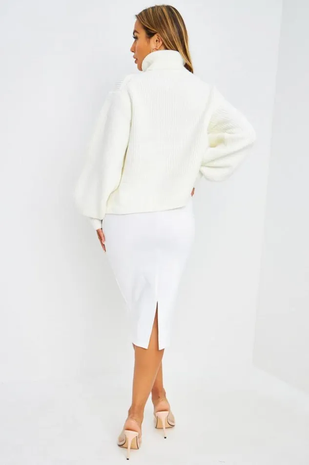 Women Ensemble Pull Jupe Crayon Longue Blanc White Brentiny Paris Skirts
