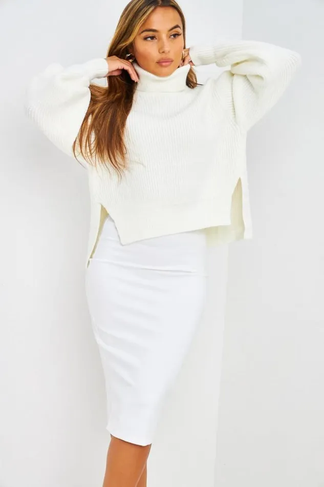 Women Ensemble Pull Jupe Crayon Longue Blanc White Brentiny Paris Skirts