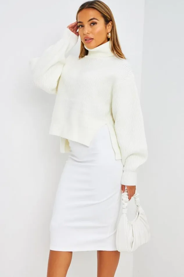 Women Ensemble Pull Jupe Crayon Longue Blanc White Brentiny Paris Skirts