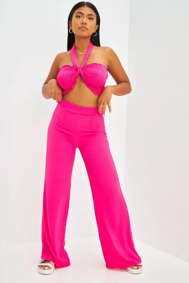 Women Ensemble Top Bandeau Pantalon Ample Rose Fuchsia Pink Brentiny Paris Top And Tank Tops Women Ensemble Top Bandeau Pantalon Ample Rose Fuchsia Pink Brentiny Paris Top And Tank Tops