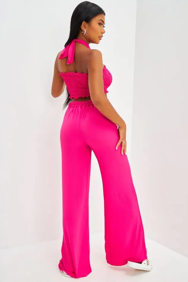 Women Ensemble Top Bandeau Pantalon Ample Rose Fuchsia Pink Brentiny Paris Top And Tank Tops Women Ensemble Top Bandeau Pantalon Ample Rose Fuchsia Pink Brentiny Paris Top And Tank Tops