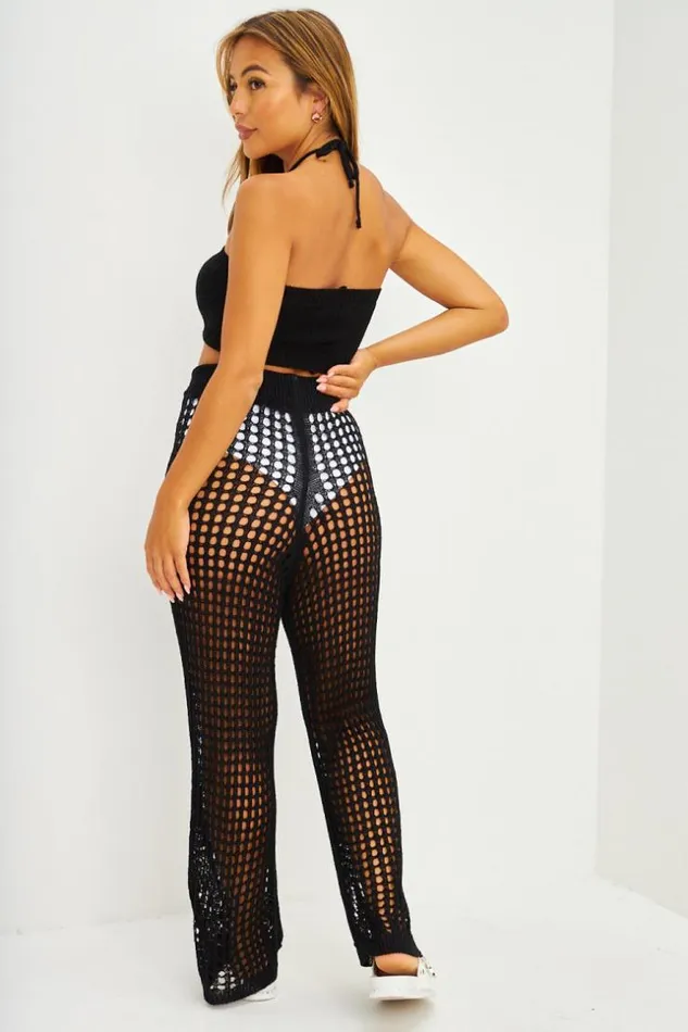 Women Ensemble Top Bandeau Pantalon En Maille Ajoure Noir Black Brentiny Paris Crop Tops Women Ensemble Top Bandeau Pantalon En Maille Ajoure Noir Black Brentiny Paris Crop Tops