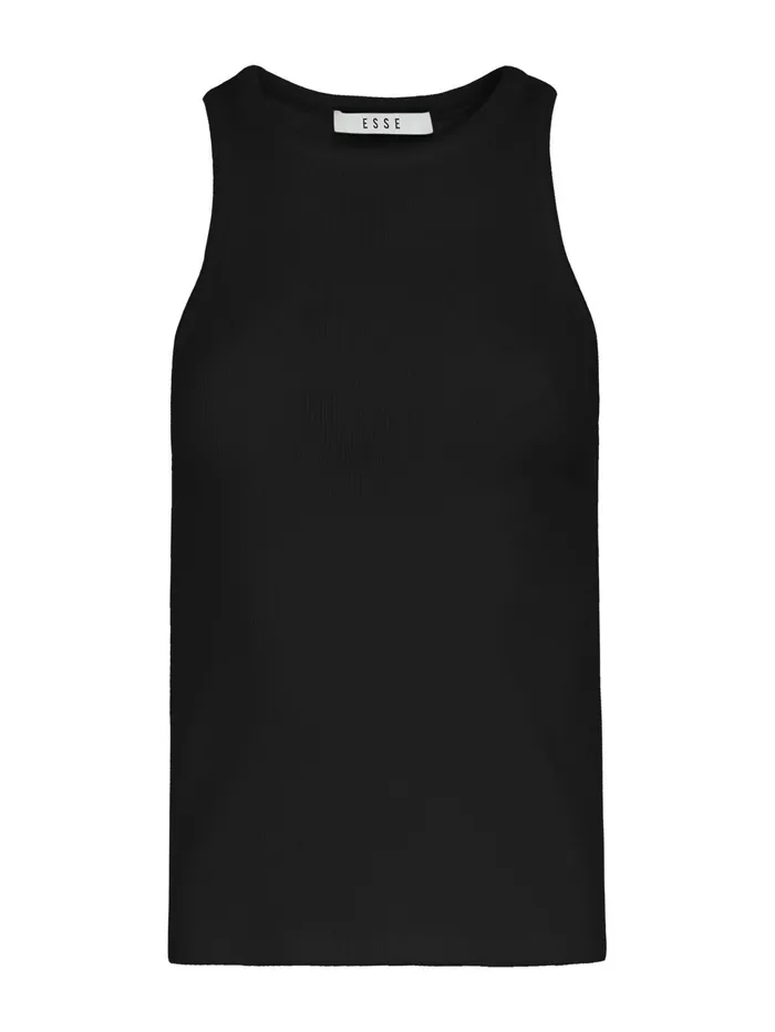 Women ESSE 8211 Black High Neck Rib Tank Top The UNDONE Tops