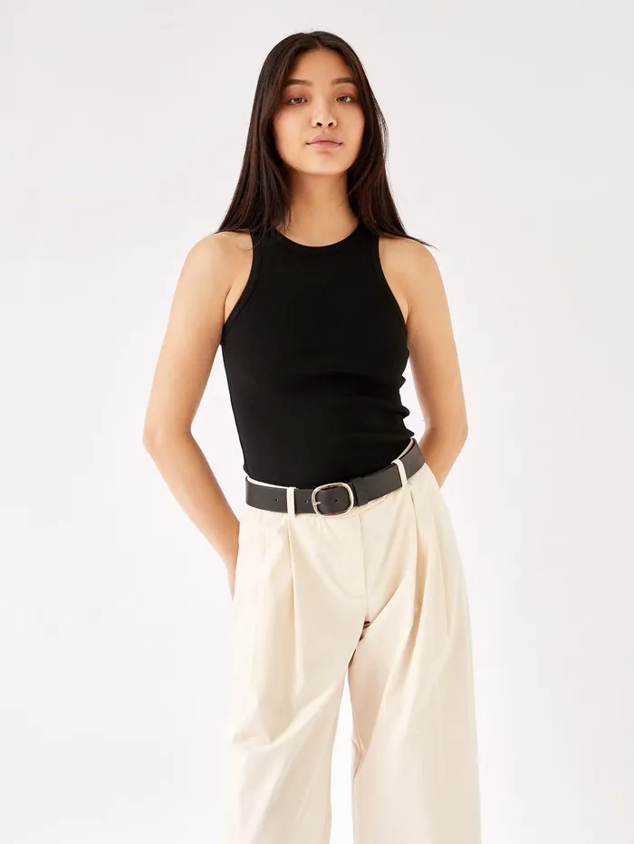 Women ESSE 8211 Black High Neck Rib Tank Top The UNDONE Tops
