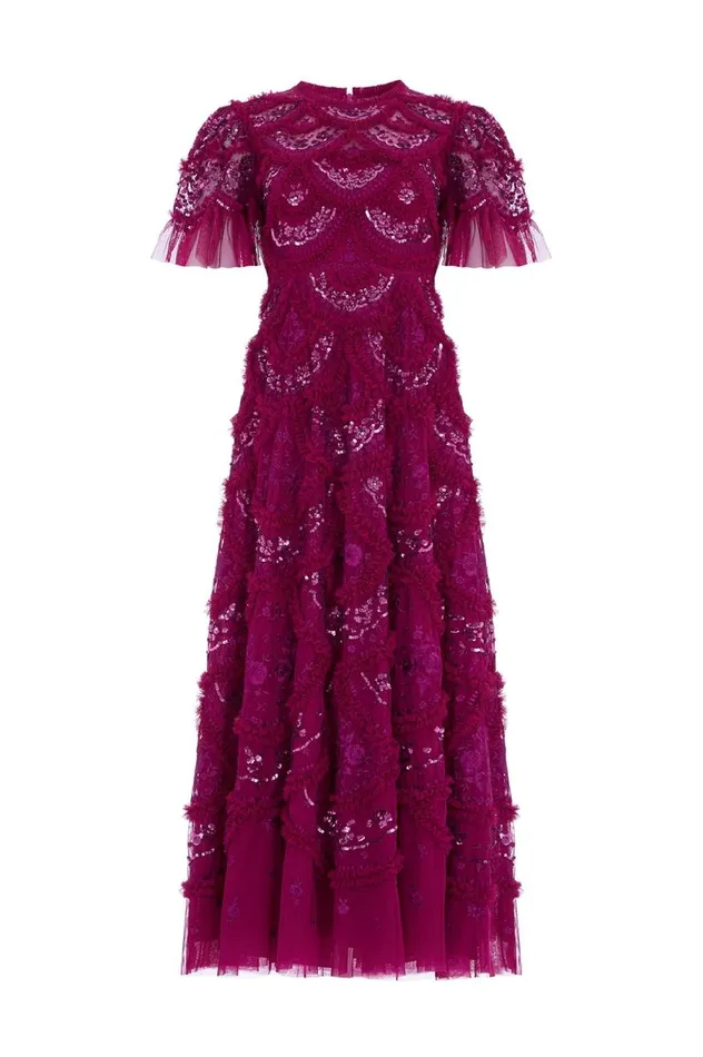 Women Evening Dresses Needle and Thread Carmen Ruffle Ankle Gown Purple