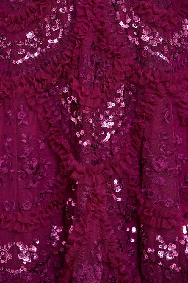 Women Evening Dresses Needle and Thread Carmen Ruffle Ankle Gown Purple