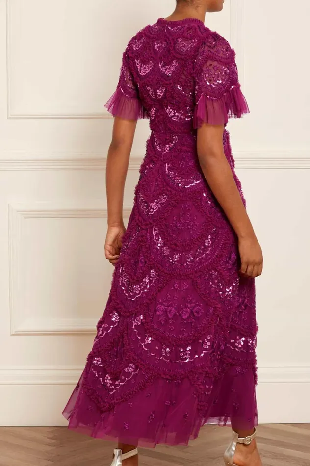 Women Evening Dresses Needle and Thread Carmen Ruffle Ankle Gown Purple