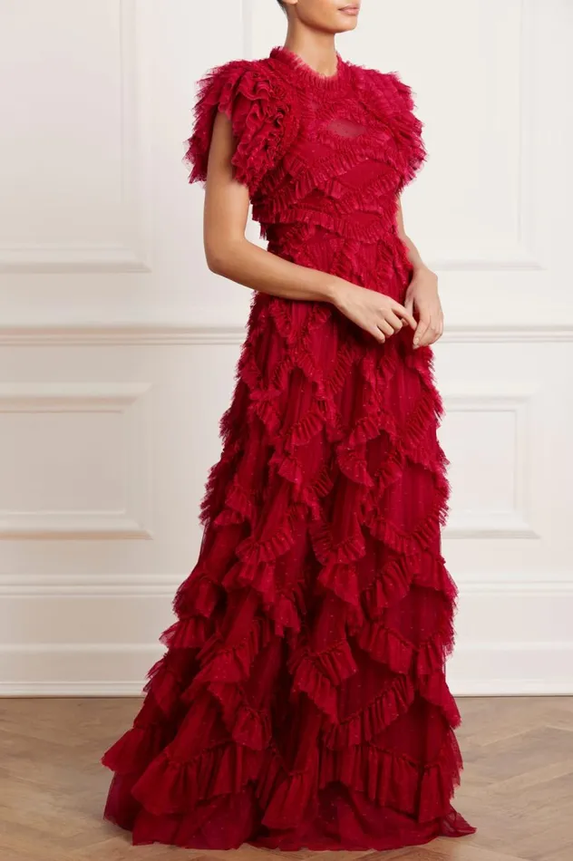 Women Evening Dresses Needle and Thread Genevieve Ruffle Gown Red