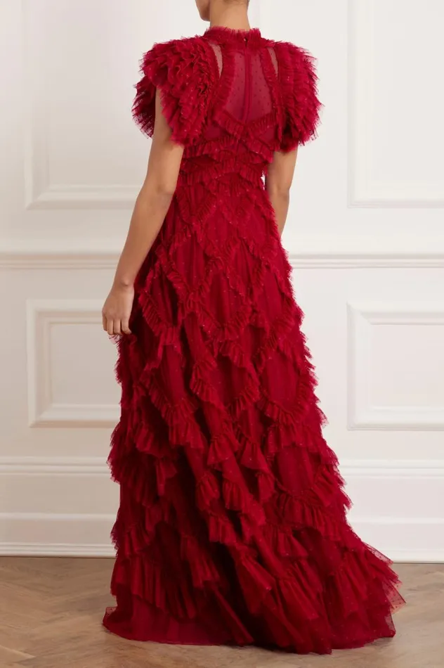 Women Evening Dresses Needle and Thread Genevieve Ruffle Gown Red