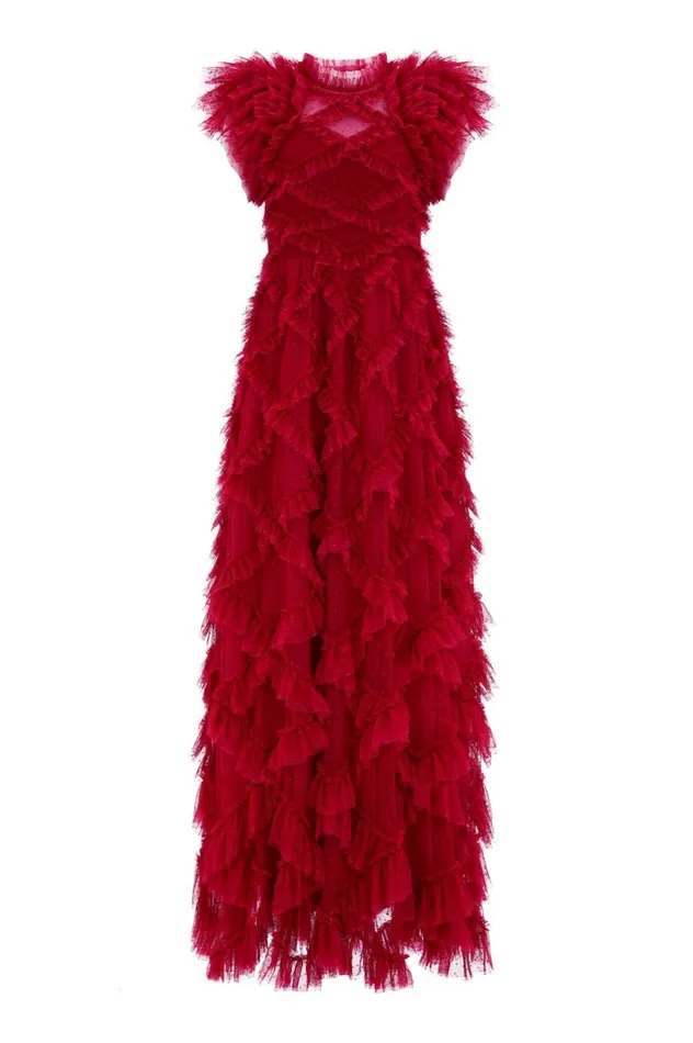 Women Evening Dresses Needle and Thread Genevieve Ruffle Gown Red