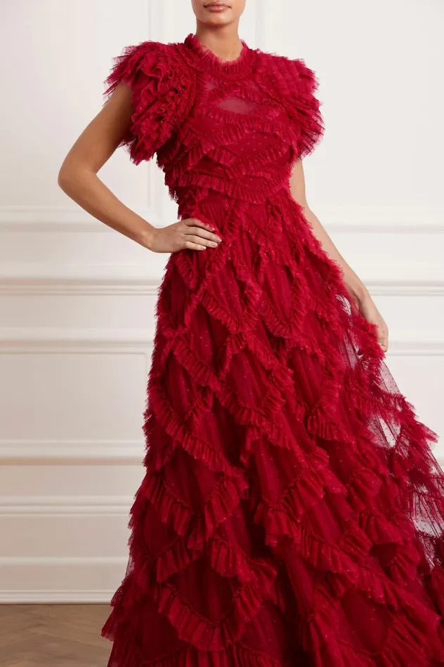 Women Evening Dresses Needle and Thread Genevieve Ruffle Gown Red
