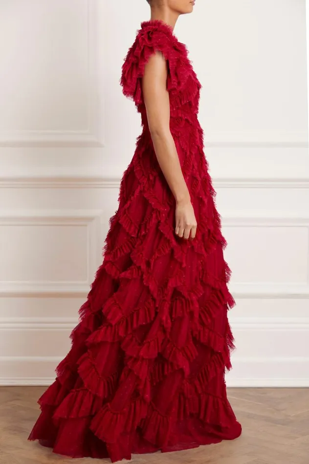 Women Evening Dresses Needle and Thread Genevieve Ruffle Gown Red