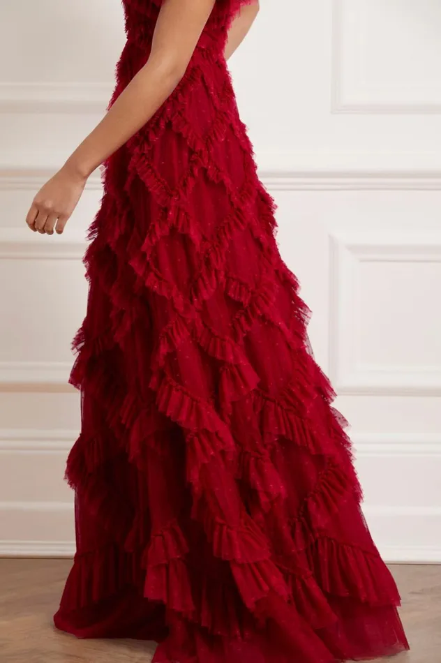 Women Evening Dresses Needle and Thread Genevieve Ruffle Gown Red