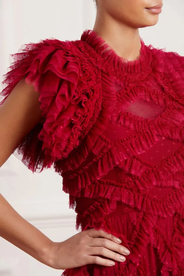 Women Evening Dresses Needle and Thread Genevieve Ruffle Gown Red