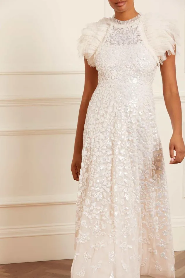 Women Evening Dresses Needle and Thread Sequin Rose Gloss Ankle Gown Champagne