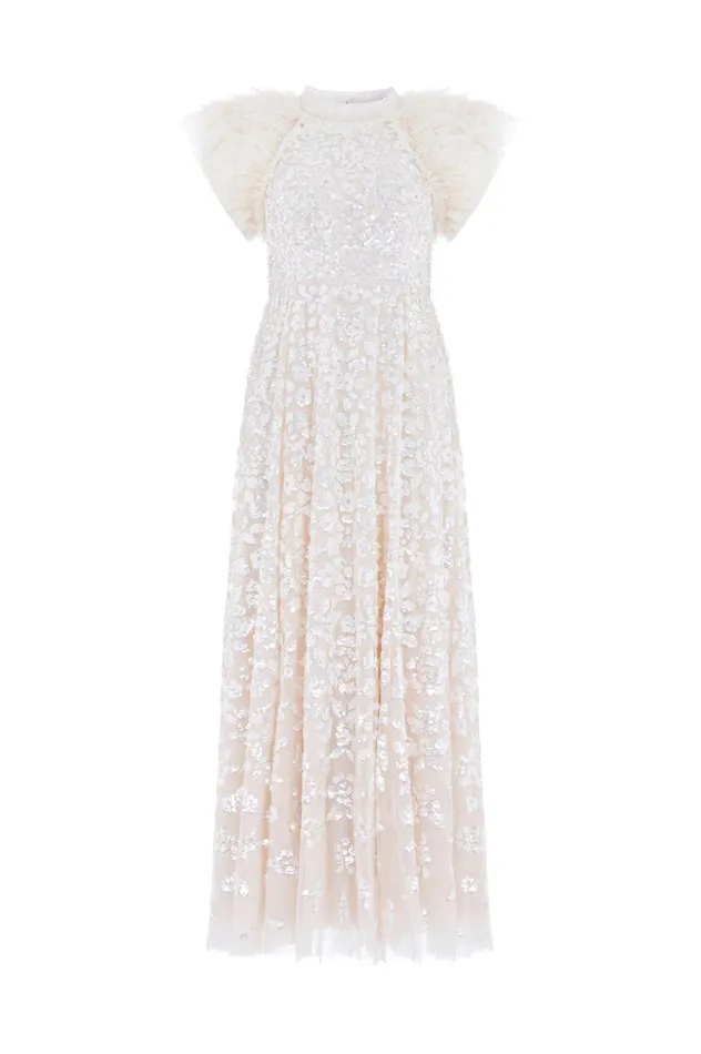 Women Evening Dresses Needle and Thread Sequin Rose Gloss Ankle Gown Champagne