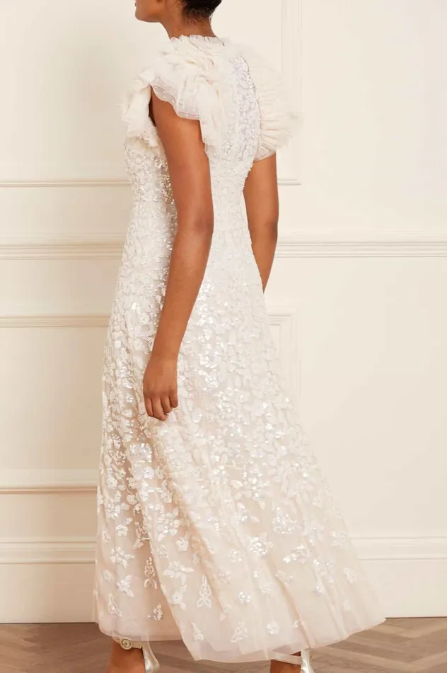Women Evening Dresses Needle and Thread Sequin Rose Gloss Ankle Gown Champagne