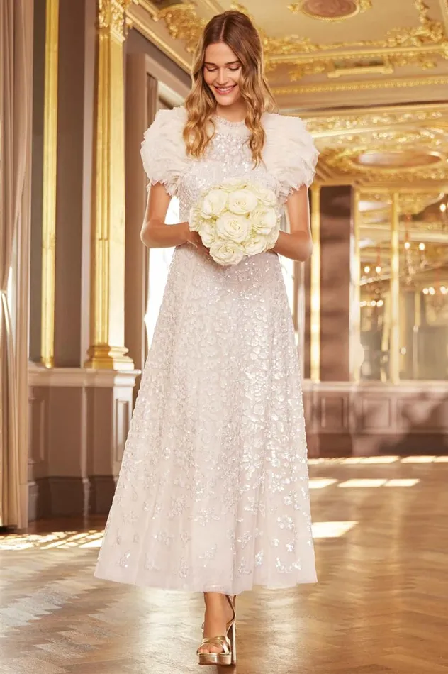 Women Evening Dresses Needle and Thread Sequin Rose Gloss Ankle Gown Champagne