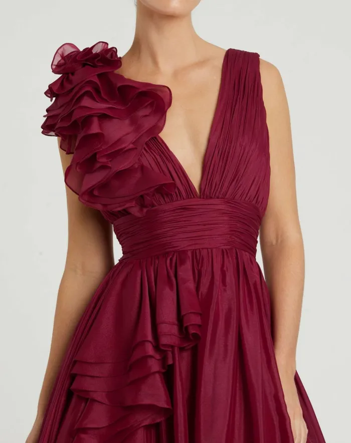 Women Evening Gowns Mac Duggal Ruffle Detailed Evening Dress Wine