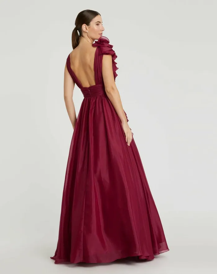 Women Evening Gowns Mac Duggal Ruffle Detailed Evening Dress Wine