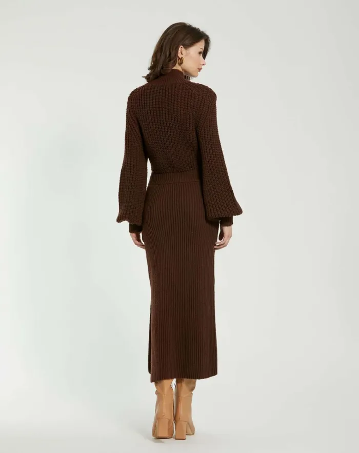 Women Every Day Dresses Mac Duggal Long Sleeve Turtle Neck Knit Midi Dress Chocolate