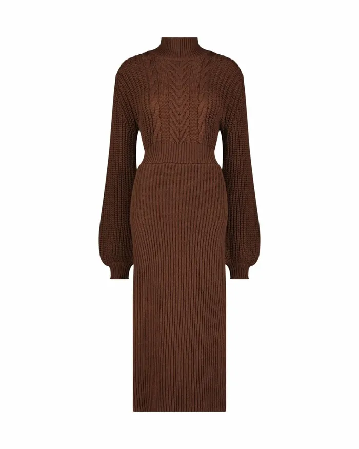 Women Every Day Dresses Mac Duggal Long Sleeve Turtle Neck Knit Midi Dress Chocolate