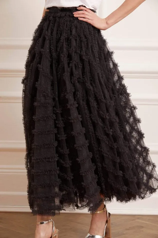 Women Exclusives Needle and Thread Florence Ruffle Ankle Skirt Black