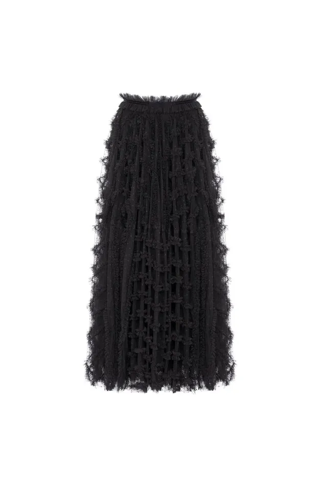 Women Exclusives Needle and Thread Florence Ruffle Ankle Skirt Black