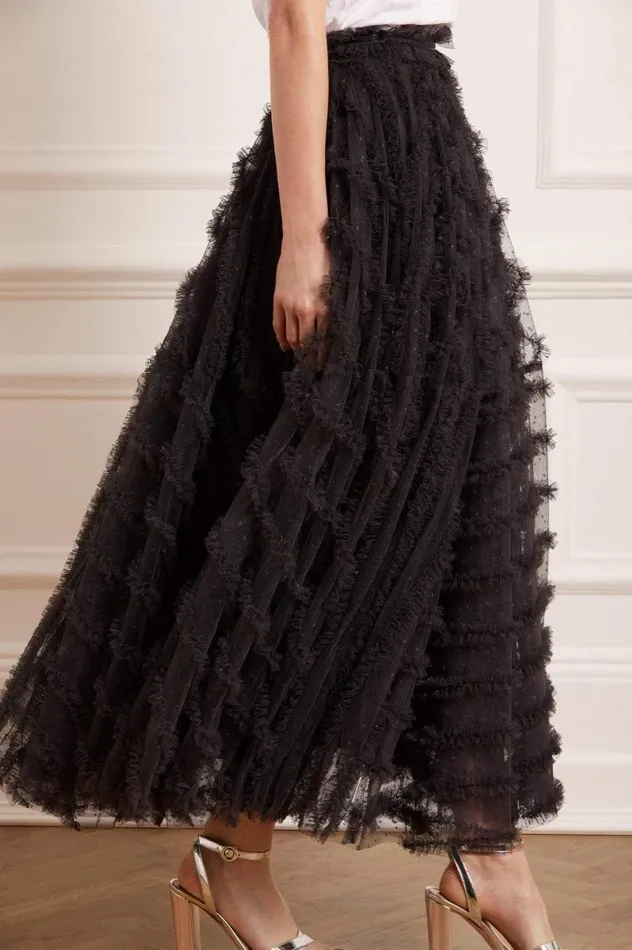 Women Exclusives Needle and Thread Florence Ruffle Ankle Skirt Black