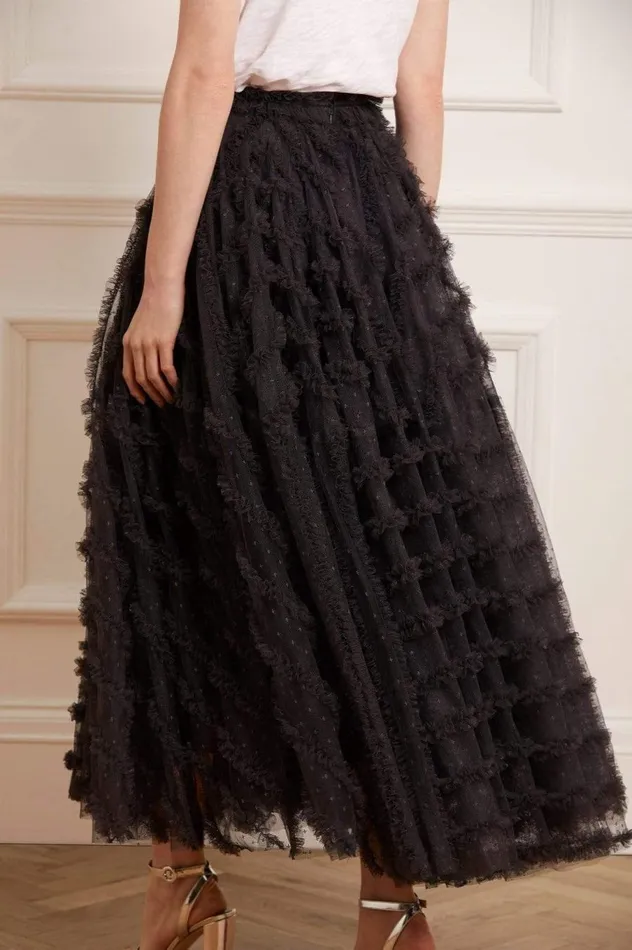 Women Exclusives Needle and Thread Florence Ruffle Ankle Skirt Black