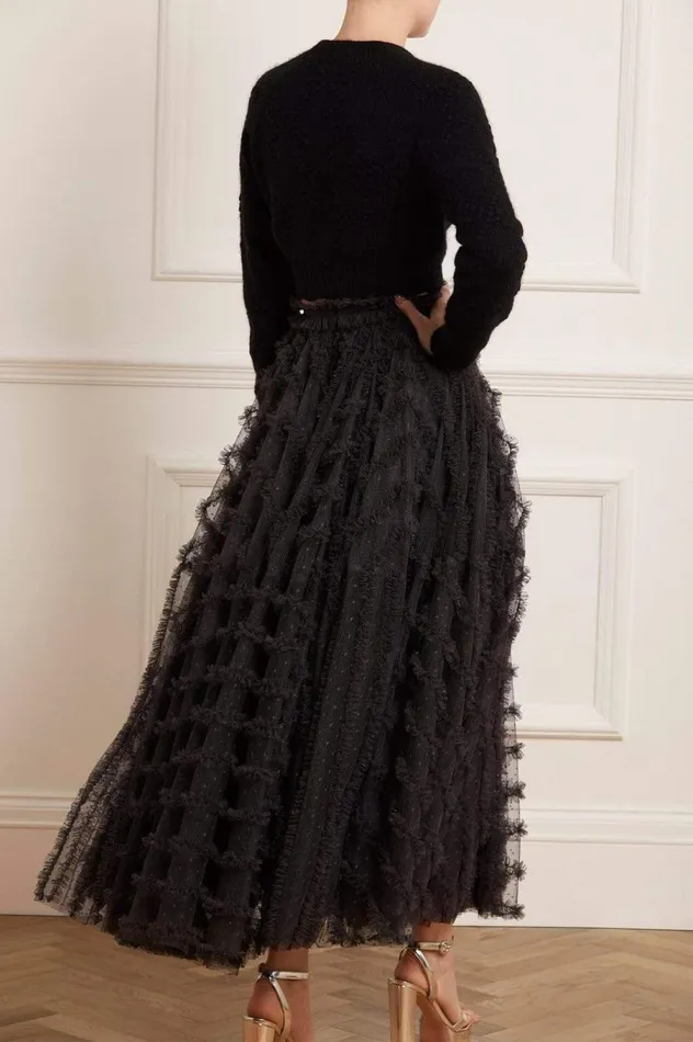 Women Exclusives Needle and Thread Florence Ruffle Ankle Skirt Black