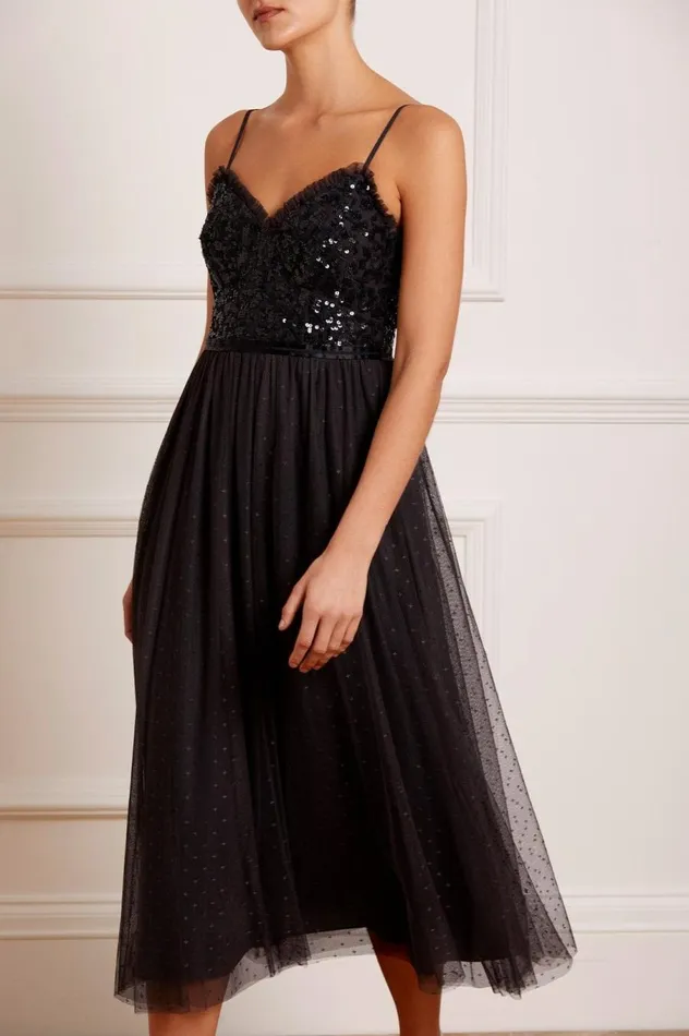 Women Exclusives Needle and Thread Tempest Bodice Cami Ballerina Dress Black