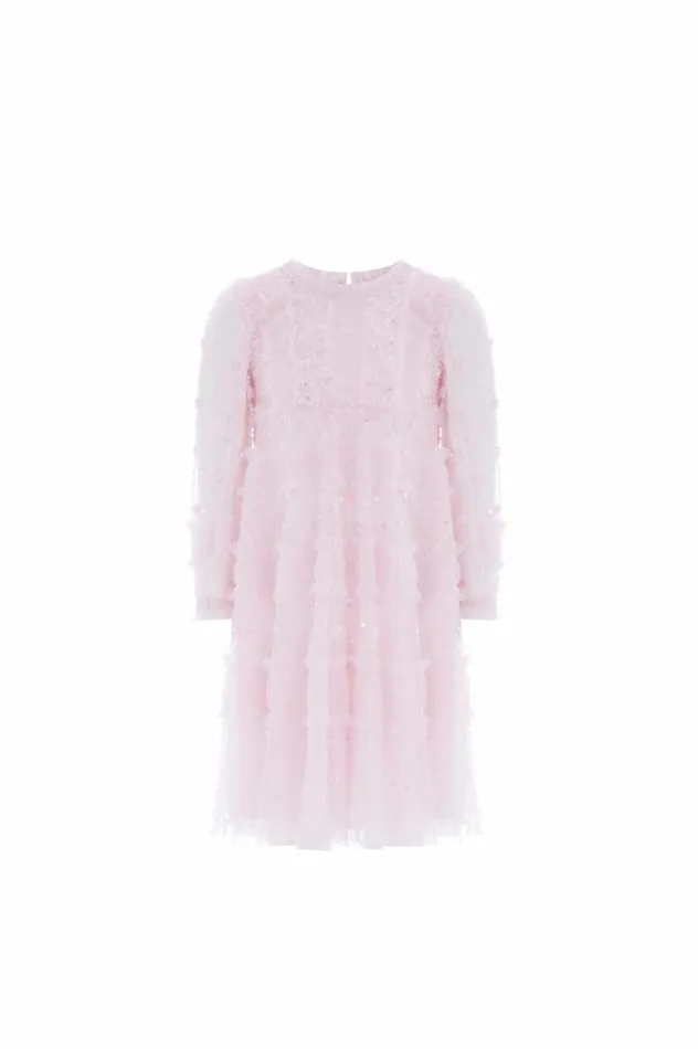 Women Exclusives Needle and Thread Violet Shimmer Long Sleeve Kids Dress Pink