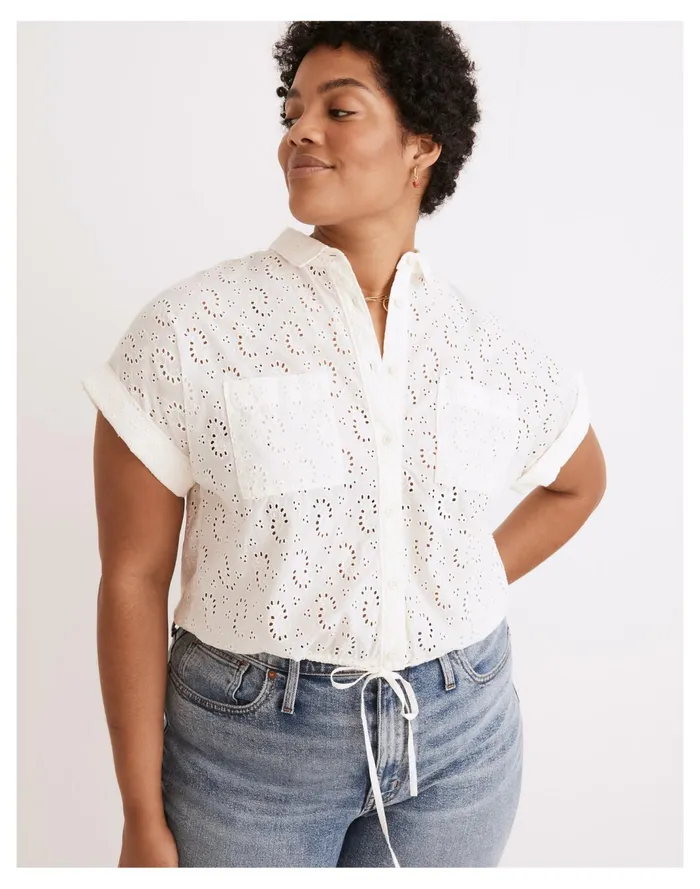 Women Eyelet Button Up Drawstring Shirt Lighthouse Madewell Tops and Shirts Women Eyelet Button Up Drawstring Shirt Lighthouse Madewell Tops and Shirts