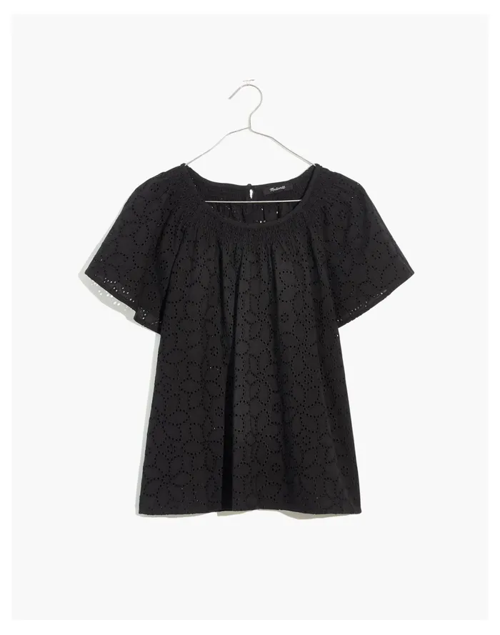 Women Eyelet Flutter Sleeve Top True Black Madewell Tops and Shirts Women Eyelet Flutter Sleeve Top True Black Madewell Tops and Shirts