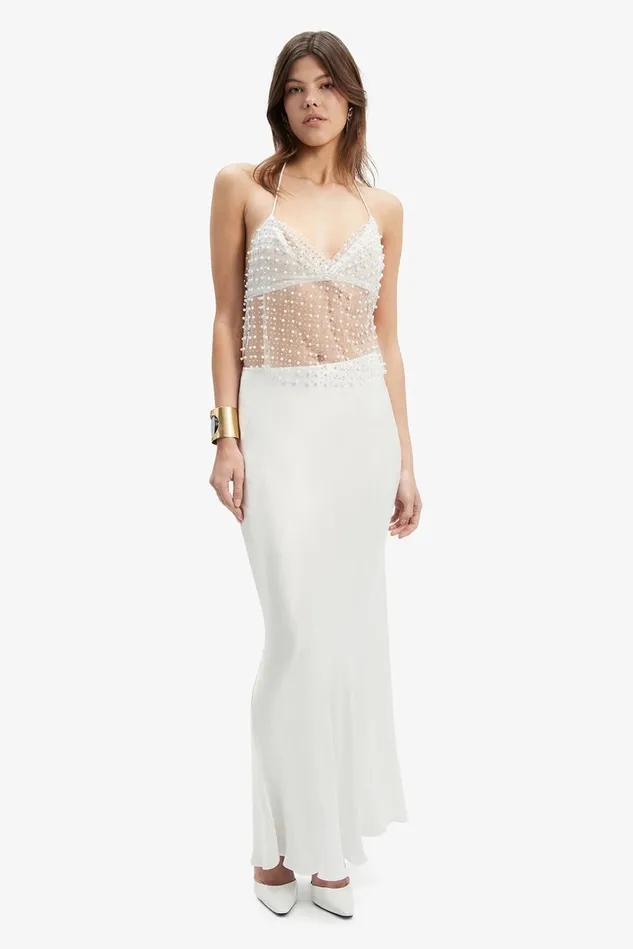 Women Fashion Tops Bardot Elliptical Halter Top In Pearl Pearl Women Fashion Tops Bardot Elliptical Halter Top In Pearl Pearl